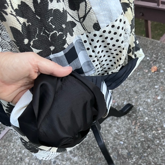 Skirt-Maxi, long Vintage, Patchwork Quilt, tie waist, step in, black & cream,MED - Picture 14 of 16